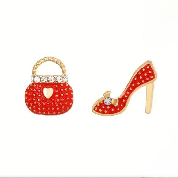 Red and gold rhinestone High‎ heel and purse stud earrings - Picture 1 of 4